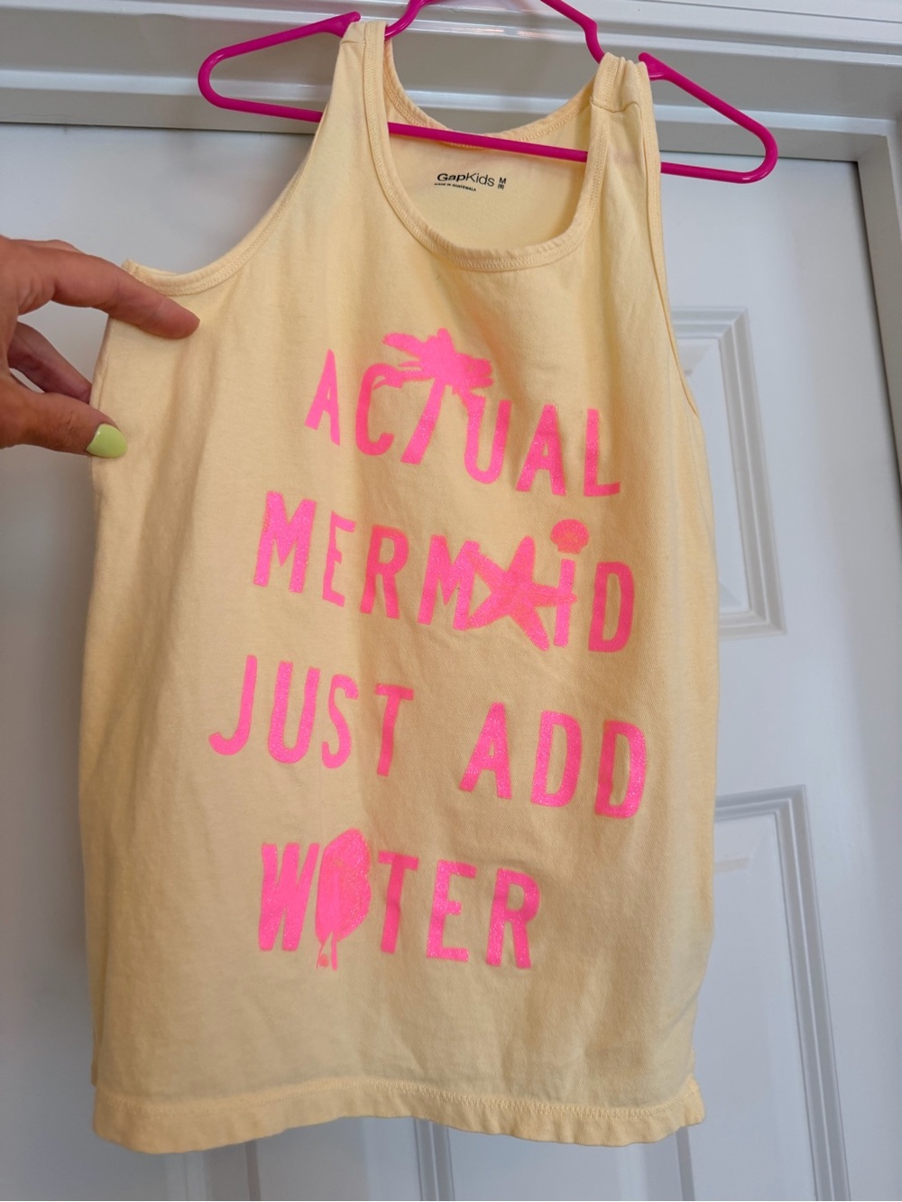 GAP Girls Yellow Tank Top with Hot Pink 'Actual Mermaid Just Add Water' Print